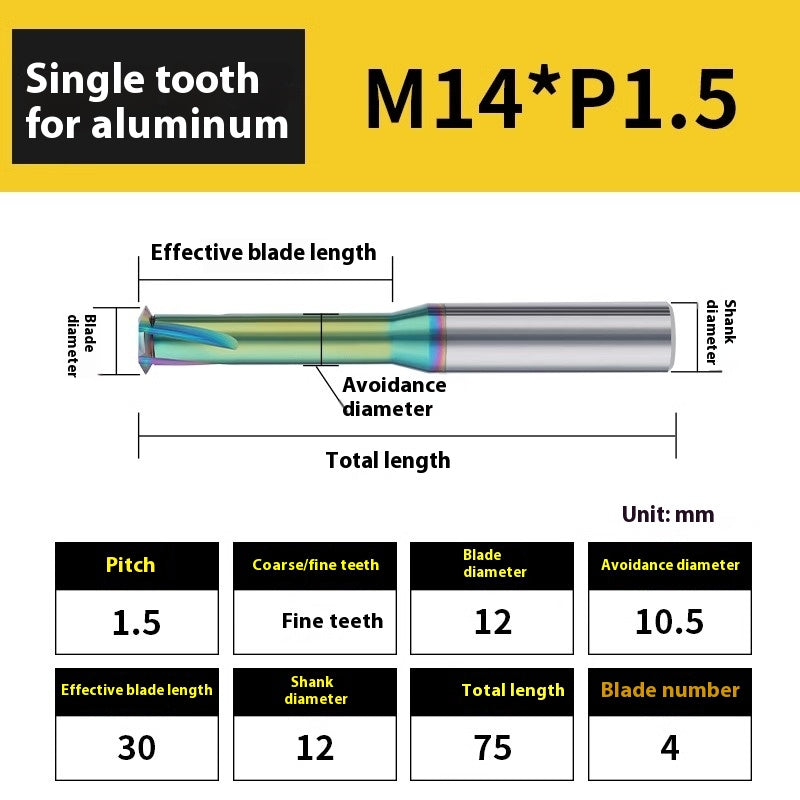 2135-65° aluminum with colorful thread milling cutter lengthened single tooth three-tooth full thread machining center tungsten carbide milling cutter M3M4M5 Shandong Denso Pricision Tools Co.,Ltd.